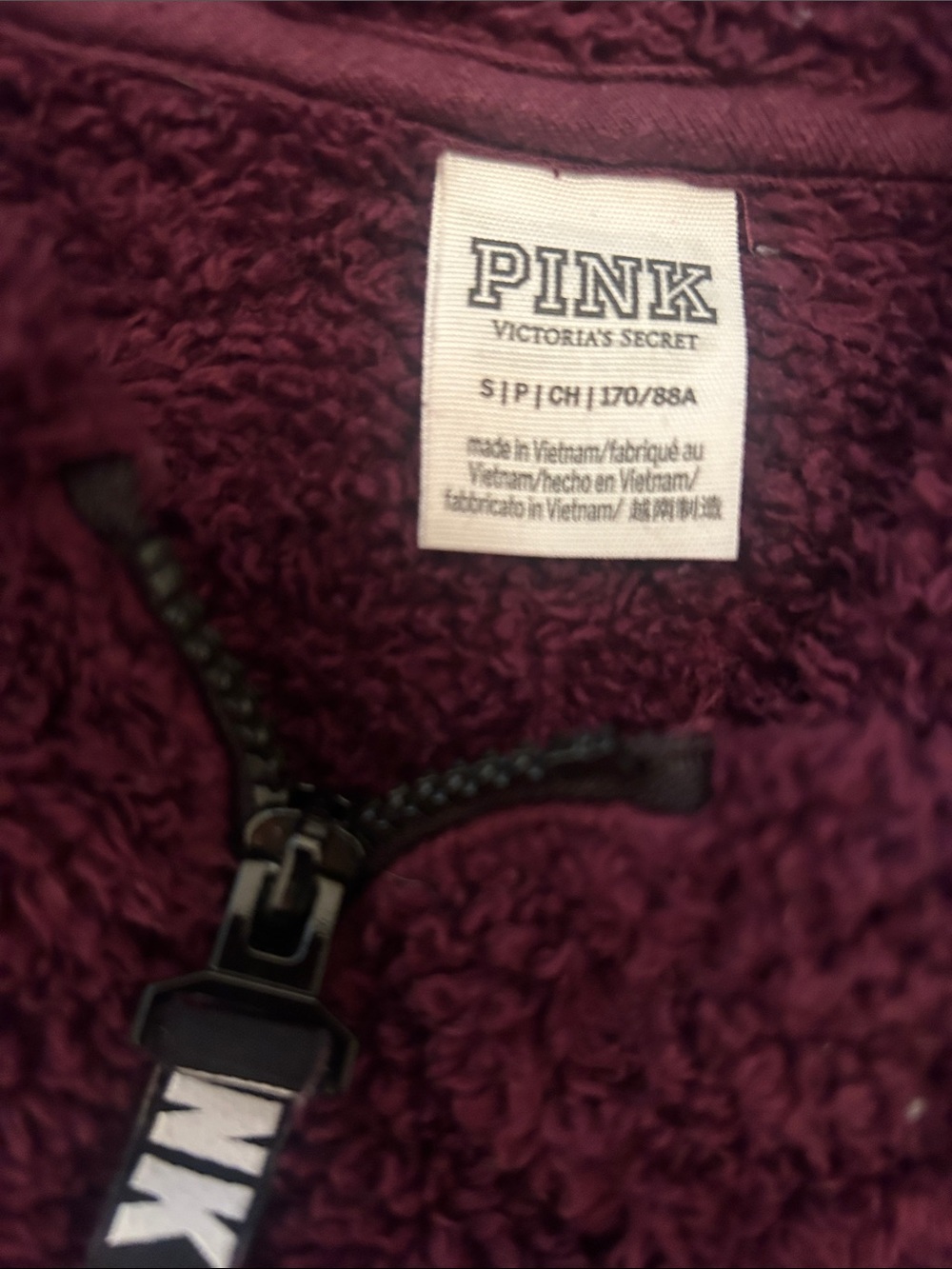 PINK Victoria's Secret Plum Fizzy Sherpa Cozy Half-Zip Hoodie Size Small - Picture 5 of 9
